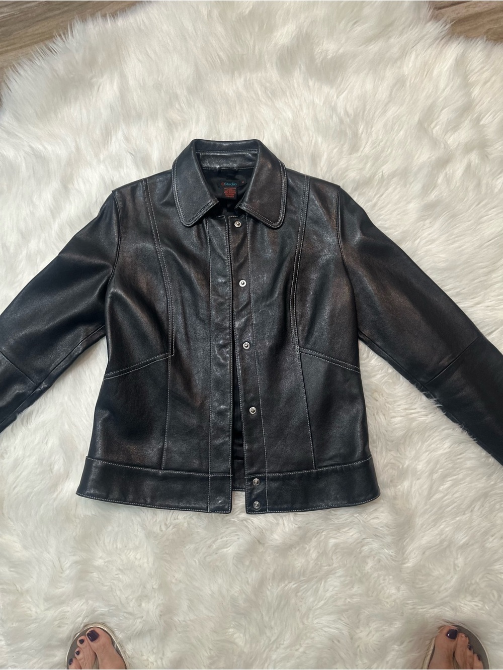 Leather Button-Front Jacket in Black